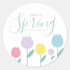 Pretty Spring Tulips Pastel Floral Birthday Party Runder Aufkleber