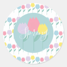 Pretty Spring Tulips Pastel Floral Birthday Party Runder Aufkleber