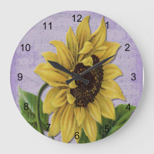 Pretty Sunflower On Sheet Music Große Wanduhr