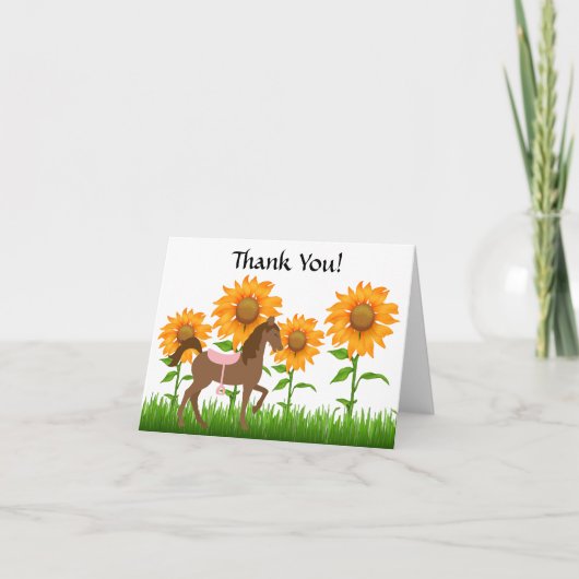 Pretty Sunflowers & Horse Thank You Card Dankeskarte (Vorderseite)