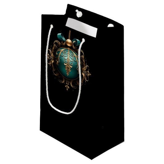 PRETTY TEAL AND GOLD CHRISTMAS ORNAMENTS KLEINE GESCHENKTÜTE (Vorderseite Schrägansicht)