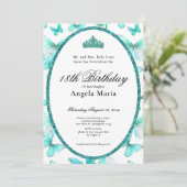 Pretty Teal Butterflies 18th Birthday Debut Einladung (Stehend Vorderseite)