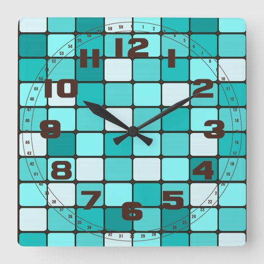 Pretty Turquoise Aqua Teal Mosaic Tile Pattern Quadratische Wanduhr (Vorderseite)