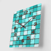 Pretty Turquoise Aqua Teal Mosaic Tile Pattern Quadratische Wanduhr (Winkel)