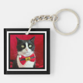 Pretty Tuxedo Cat Christmas Schlüsselanhänger (Rückseite)