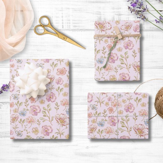 Pretty Vintage Flowers Floral Pattern Geschenkpapier Set