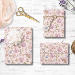 Pretty Vintage Flowers Floral Pattern Geschenkpapier Set