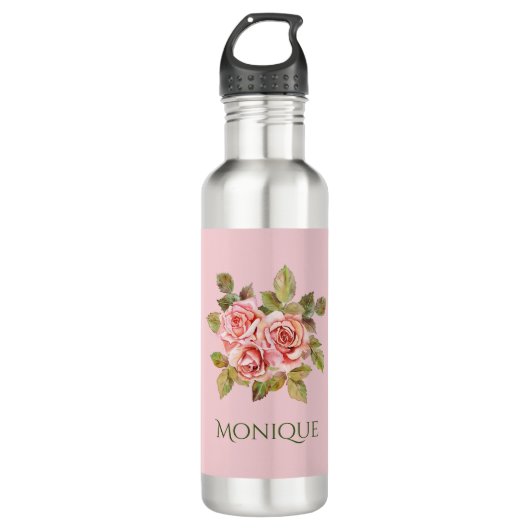 Pretty Vintage Pink Roses Personalized Edelstahlflasche (Vorderseite)