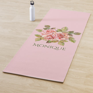 Pretty Vintage Pink Roses Personalized Yogamatte