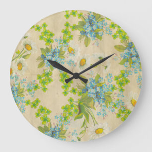 pretty vintage wildflowers große wanduhr