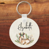 Pretty Watercolor Deer Laying Down Boho Schlüsselanhänger (Vorderseite)
