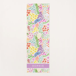 Pretty Watercolor Floral Blooming Custom Name Yogamatte