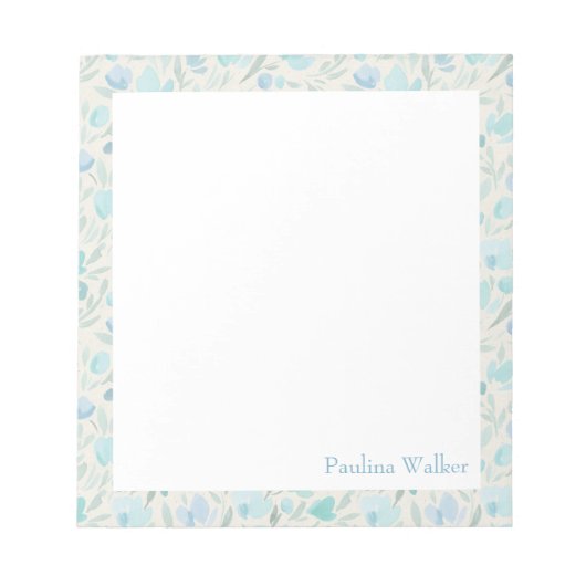 Pretty Watercolor Floral Pattern in Blue Notizblock (Vorderseite)