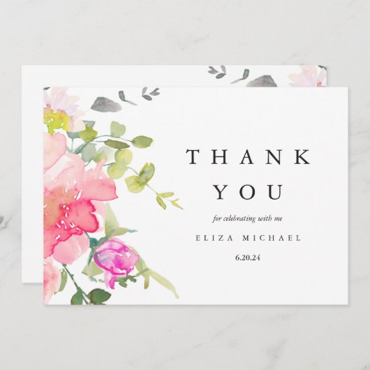 Pretty Watercolor Flowers Baby Shower Thank You Dankeskarte (Vorne/Hinten)