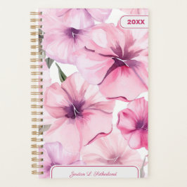 Pretty Watercolor Pink Floral Personalized Logo Planer