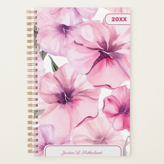 Pretty Watercolor Pink Floral Personalized Logo Planer (Vorderseite)