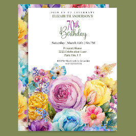 Pretty Watercolor Spring Floral 70th Birthday Einladung