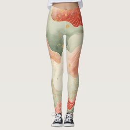 Pretty Watercolor Swirls Red/Green/Gold design Leggings