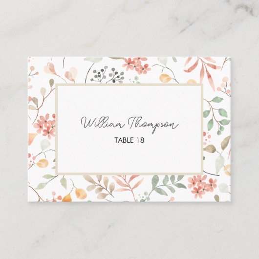 Pretty Watercolor Wildflower Baby Shower   Platzkarte (Vorderseite)