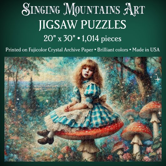 Pretty Watercolor Wonderland Alice On Mushroom Puzzle