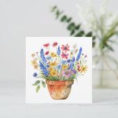 Pretty Whimsical Flowers in Pot Thinking of You  Karte (Stehend Vorderseite)