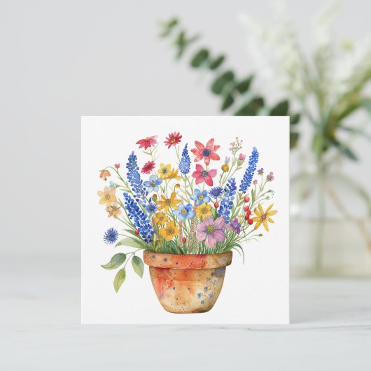 Pretty Whimsical Flowers in Pot Thinking of You  Karte (Stehend Vorderseite)