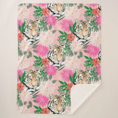 Pretty White Pink Tiger Floral Painting Sherpadecke (Vorderseite)