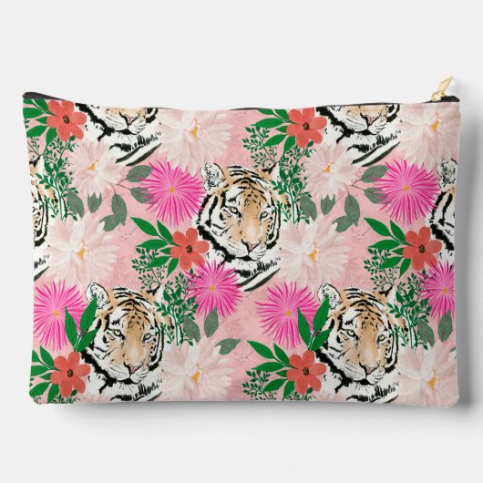 Pretty White Pink Tiger Floral Painting Zubehörtasche (Rückseite)
