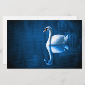 Pretty white swan floating on blue lake briefpapier (Vorne/Hinten)
