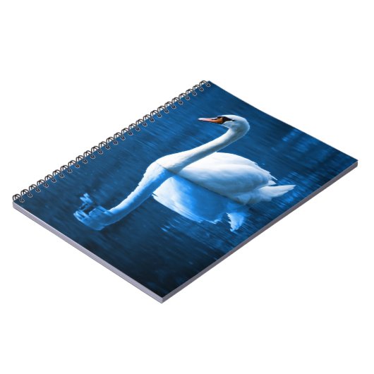 Pretty white swan floating on blue lake notizblock (Linke Seite)