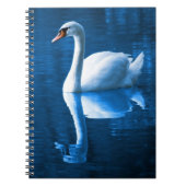 Pretty white swan floating on blue lake notizblock (Vorderseite)