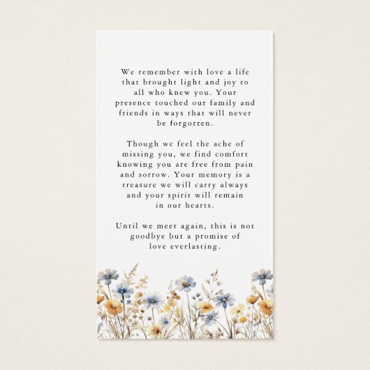 Pretty Wildflowers Funeral Memorial Prayer Card (Rückseite)