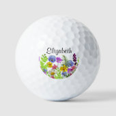 Pretty wildflowers with custom name womens golfball (Vorderseite)