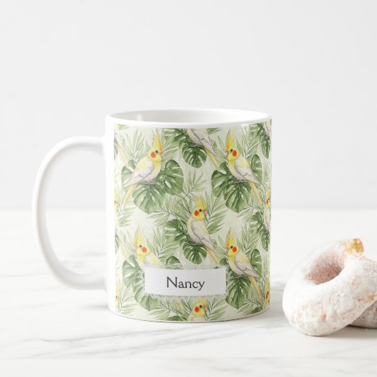 Pretty Yellow and White Cockatiel Pet Bird Custom  Kaffeetasse (Mit Donut)