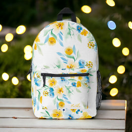 Pretty yellow blue wild flower name floral pattern bedruckter rucksack