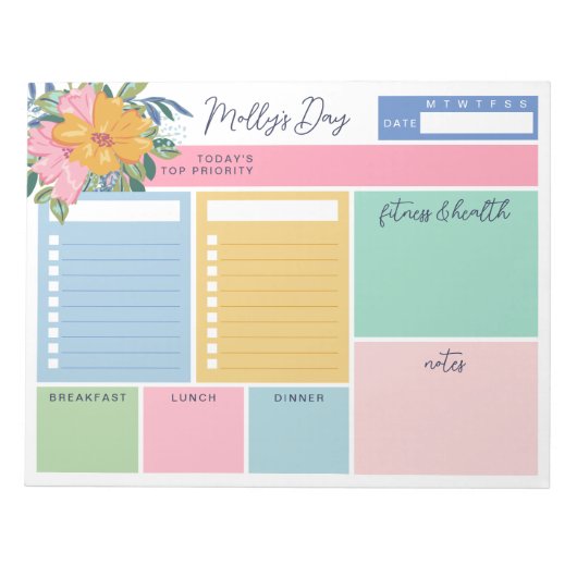 Pretty Yellow Pink Flowers Your Day To Do Lists Notizblock (Vorderseite)