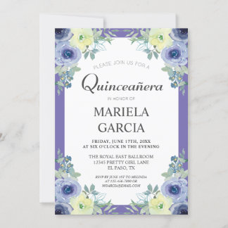 Pretty Yellow Purple Floral Quinceañera Birthday Einladung