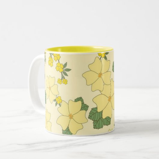 Pretty Yellow Summer Floral Pattern Zweifarbige Tasse (Vorderseite Links)