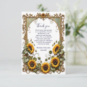 Pretty Yellow sunflower with art frame wedding Dankeskarte (Stehend Vorderseite)