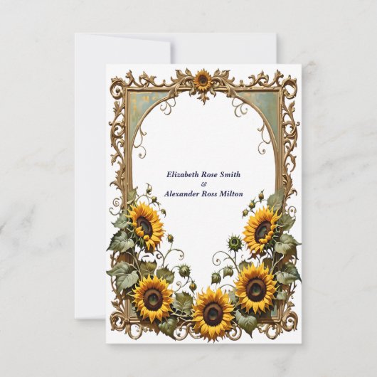 Pretty Yellow sunflower with art frame wedding  Dankeskarte (Rückseite)