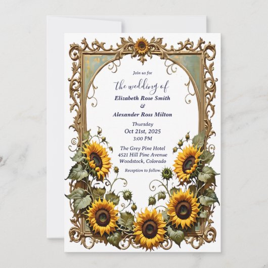 Pretty Yellow sunflower with art frame wedding  Einladung (Vorderseite)