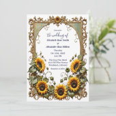 Pretty Yellow sunflower with art frame wedding  Einladung (Stehend Vorderseite)