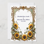 Pretty Yellow sunflower with art frame wedding  Einladung (Rückseite)