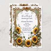 Pretty Yellow sunflower with art frame wedding  Einladung (Vorne/Hinten)
