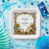 Pretty Yellow sunflower with art frame wedding  Pappteller (Party)