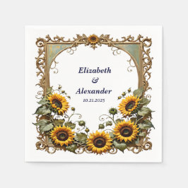 Pretty Yellow sunflower with art frame wedding  Serviette