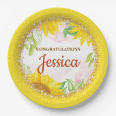 Pretty Yellow Sunflowers Baby Shower Pappteller (Vorderseite)