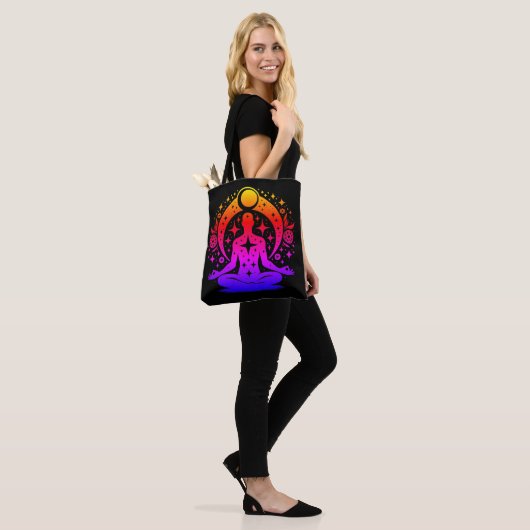 Pretty Yoga Meditation Design on a Black Tasche (Am Model)