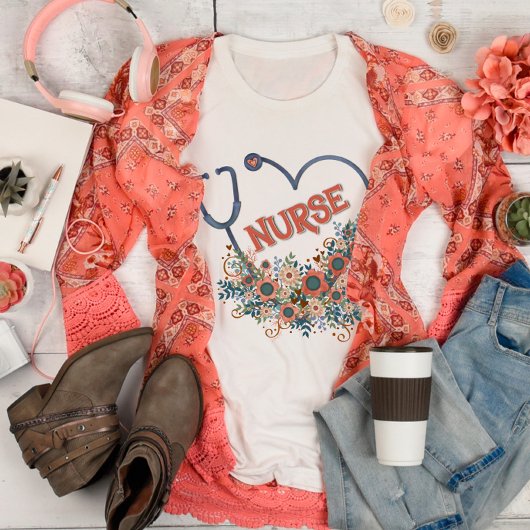 PrettyFloral Nurse Stethoscope Inspirivity T - Shi T-Shirt