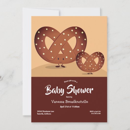 Pretzel Baby Dusche Braun Feinschmecker Niedlicher Einladung (Vorderseite)